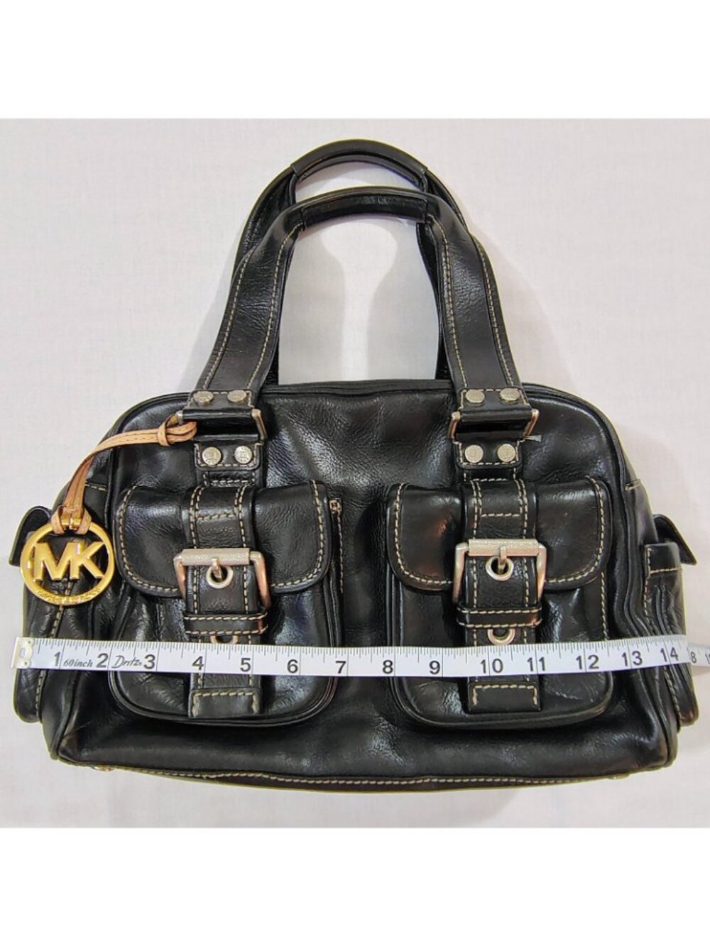 Michael Michael Kors Black Leather Satchel Shoulder Bag – Y2K Multi-Pocket Purse - Picture 10 of 16